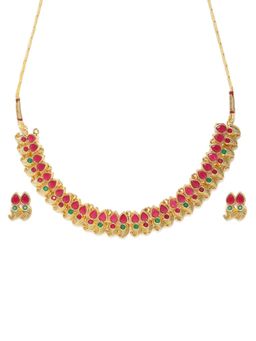 Zaveri Pearls - Multi-colour Stones South Indian Style Necklace & Earring (Set of 2)