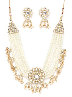 Zaveri Pearls - Gold Kundan Necklace With Earrings (Set of 2)