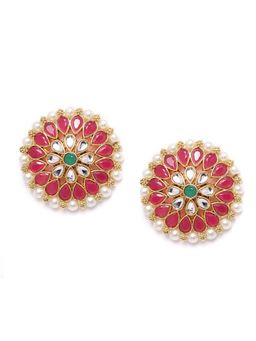 Zaveri Pearls - Pink Stone Earrings With Maangtikka (Set of 2)