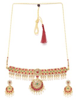Zaveri Pearls - Gold Stone Necklace With Earrings (Set of 2)