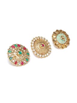 Zaveri Pearls - Multi-Color Stone Rings (Pack of 3)