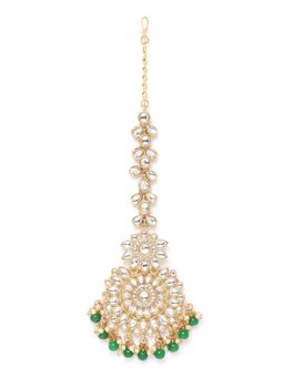 Zaveri Pearls - Green Kundan Maang Tikka