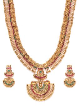 Zaveri Pearls - Green Stone Necklace With Earrings (Set of 2)