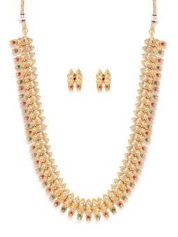 Zaveri Pearls - Gold Stone Necklace With Earrings (Set of 2)