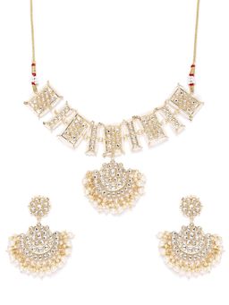 Zaveri Pearls - Gold Kundan Necklace With Earrings (Set of 2)