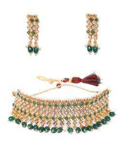Zaveri Pearls - Green Stone Necklace With Earrings (Set of 2)