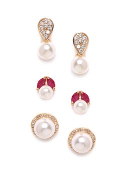 Zaveri Pearls - Multi-Color Cubic Zirconia Earrings (Pack of 3)