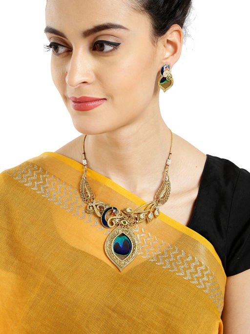 Zaveri Pearls Gold Tone Peacock Inspired Necklace Set