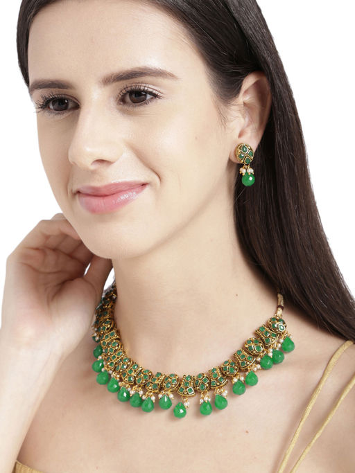 Zaveri Pearls Antique Gold Tone Traditional Necklace Set
