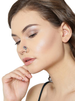 Zaveri Pearls - Circular Shape Silver Antique Clip-On Nose Pin