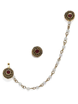 Zaveri Pearls - Gold Tone Pearls Clip-On Nose Pin Chain Linked With Stud Earring
