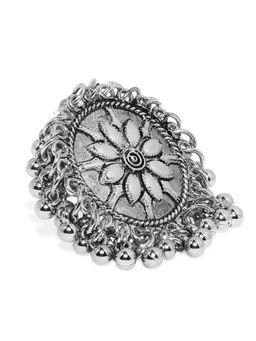 Zaveri Pearls - Antique Silver Tone Dangling Beads Finger Ring