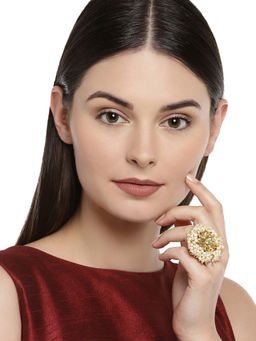 Zaveri Pearls - Ethnic Gold Tone Embellished With Pearls Finger Ring