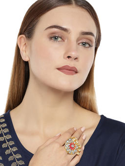 Zaveri Pearls - Gold Tone Embellished With Kundan & Meenakaari Finger Ring