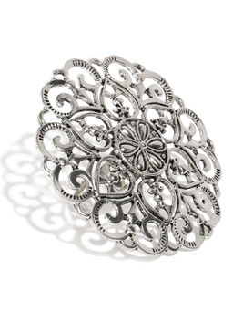Zaveri Pearls - Antique Silver Tone Finely Detailed Adjustable Finger Ring