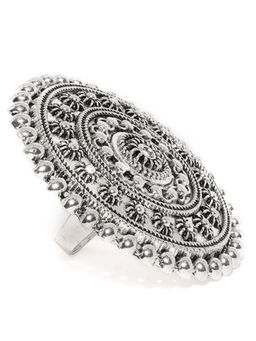 Zaveri Pearls - Antique Silver Tone Finely Detailed Adjustable Finger Ring