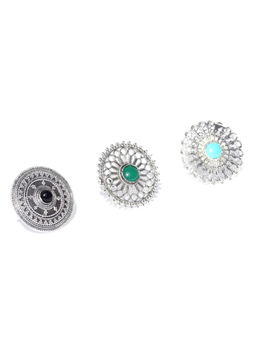 Zaveri Pearls - Antique Silver Tone Adjustable Finger Ring (Set of 3)