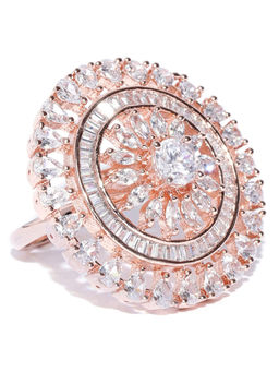 Zaveri Pearls - Sparkling Cubic Zirconia Rose Gold Adjustable Finger Ring