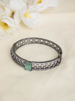 Indya - Silver Crystal Green Stone Bangle