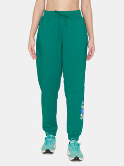 Zivame - Zelocity Relaxed Fit Mid Rise Joggers - Everglade Green