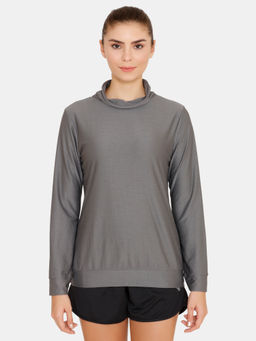 Zivame - Zelocity Easy Movement Super Soft Quick Dry Relaxed Fit Turtle Neck Jacket - Grey