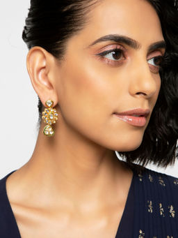 Indya - Gold Kundan Floral Drop Dangler Earrings