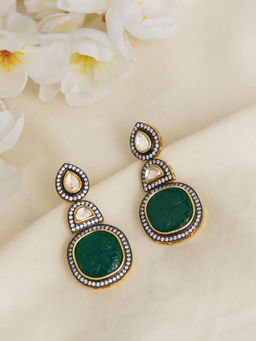 Indya - Green Onyx Kundan Polki Dangler Earrings
