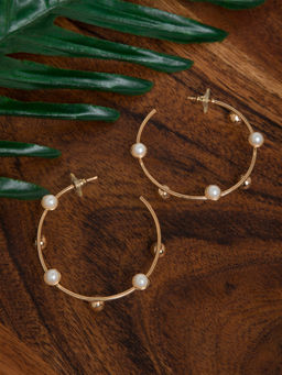 Indya - Gold Pearl Beaded Hoop Earrings