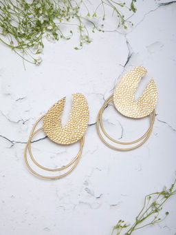 Indya - Gold Textured Linked Dangler Earrings