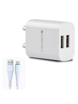 Zebronics - Zeb-MA5222 USB Charger Adapter Micro USB Cable, 2 USB Ports, for Mobile Phone(White)