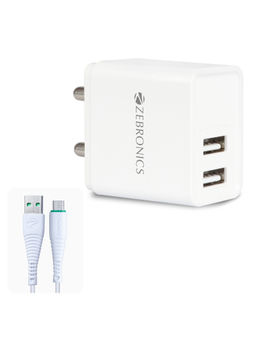 Zebronics - Zeb-MA5223 USB Charger Adapter Micro USB Cable, 2 USB Ports, Mobile Phone/Tab(White)
