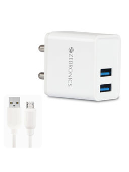 Zebronics - Zeb-MA5321 USB Charger Adapter Micro USB Cable,for Mobile Phone/Tablets (White)