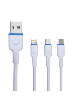 Zebronics - Zeb-UMLCC1201 3 in 1 Cable(Micro USB, C Type and Lighting Cable)-White