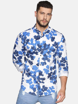 SHOWOFF - Cotton Blue Floral Printed Slim Fit Shirt