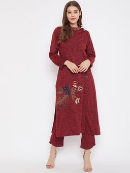 ZIGO - Maroon Solid Kurta With Palazzo (Set of 2)