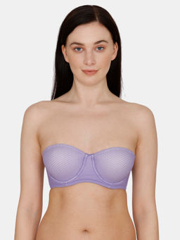 Zivame - Embossed Mesh Padded 3/4Th Coverage Wired Strapless Bra Dahlia - Purple