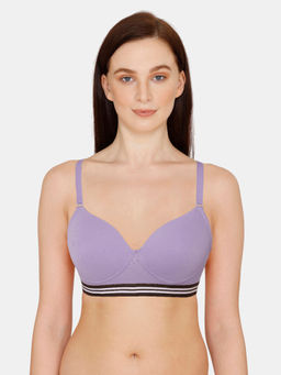 Zivame - Sporty Twist Padded Non Wired 3/4th Coverage T-Shirt Bra - Violet Tulip