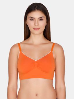 Zivame - Urban Leisure Double Layered Wirefree Full Coverage Bralette - Apricot Orange