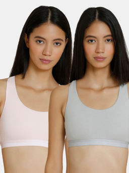 Zivame - Teens Double Layered Wire Free Racerback Bra, Pack Of 2 - Pink Grey