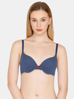 Zivame - Stripped Padded Wired Push Up Bra - Navy
