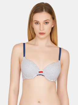 Zivame - Stripes Fun Padded Wired Push Up Bra - White