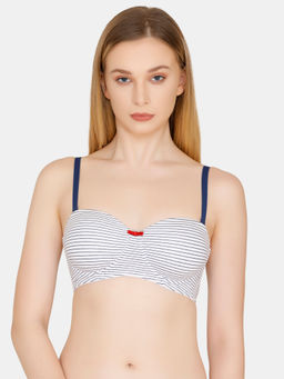 Zivame - Striped Padded Wired Strapless Bra - White