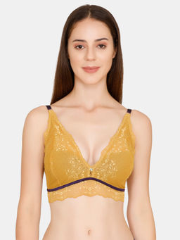 Zivame - Sensual Stir Double Layered Wirefree Plunge Neck Bralette - Honey Mustard