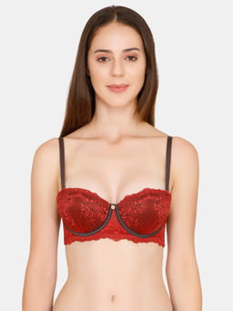 Zivame - Sensual Stir Padded Regular Wired Balconette Neck Strapless Bra - Merlot