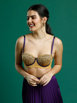 Zivame - Sensual Stir Padded Regular Wired Balconette Neck Strapless Bra - Honey Mustard