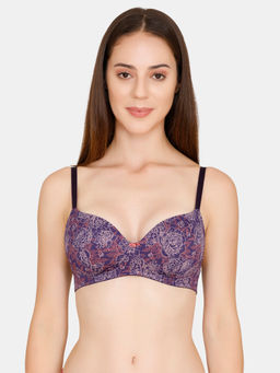 Zivame - Twilight Bloom padded Wirefree Sweet Heart Neck Floral Print T-Shirt Bra - Purple