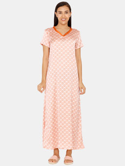 Zivame - Plum Sangria Poly Satin Full Length Night Dress - Peach