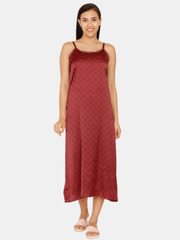 Zivame - Plum Sangria Poly Satin Mid-Calf Length Night Dress - Brown