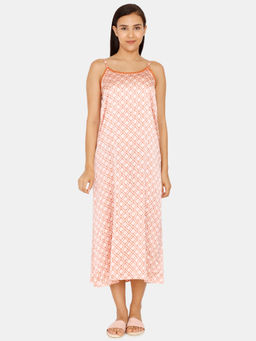 Zivame - Plum Sangria Poly Satin Mid-Calf Length Night Dress - Peach