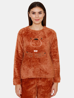 Zivame - Fluffy Fur Sleep Top - Brown